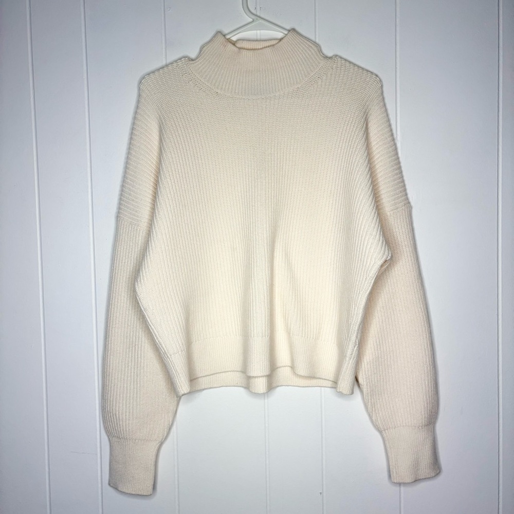 J. Crew Ribbed Turtleneck in Stretch Yarn Sweater Ivory Cream Size Large Classic - Picture 2 of 8